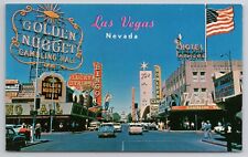 c1950s Postcard Fremont St Las Vegas NV Casino's Cars picture