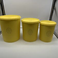 Vintage Tupperware Yellow Servalier 3 Pc Canisters Set 805-5 807-13 809-14 picture