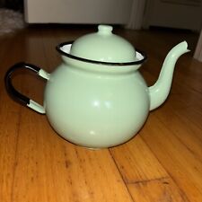Nice Vintage Huta Silesia Enamelware Turquoise Green Teapot Made in Poland picture