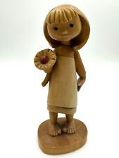 ANRI Vintage Girl With Flower Siegfried Hafner Carved Wood Italy picture