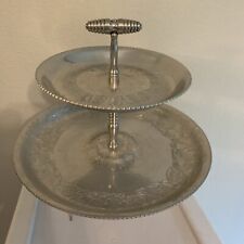 Vintage Wilson Hammered 2 TIER ALUMINIUM TRAY Handle Anemone Flower Leaves 10.5” picture