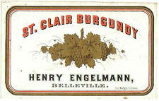 ST. CLAIR BURGUNDY Belleville, IL Pre-Prohibition Unused 1890's Wine Label WOW picture