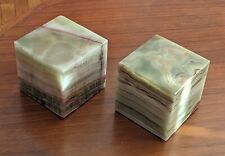 VtG ITALIAN MARBLE ONYX MINIMALIST BRUTALIST CUBE BOOKENDS MADE in ITALY GUMP'S picture