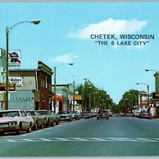 c1960s Chetek, Wis Downtown Street View Main St Signs Chrome 6 Lake City WI A195 picture