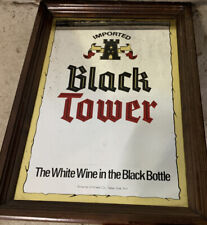Vintage Imported Black Tower Mirror Sign Wood Framed White Wine In the Bottle picture