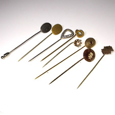 Vintage Hat Pin Lot of 8 Stick Pins Rhinestones Portrait Gold picture