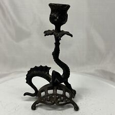 RARE Antique 19th C-Iron Mystical Creature Dragon Candle Holder “Serpent” picture