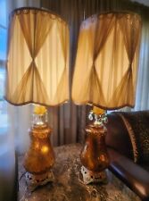 Rare Pair Amber Glass 1970s Hollywood Regency Lamps With Shade picture