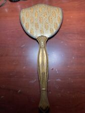 Vtg. Hand Held Mirror Gold Tone Handle Butterscotch Plastic Backing 1950's picture
