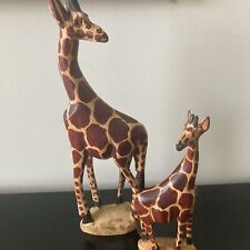 Set Of Two Wooden Giraffes Made In Kenya picture
