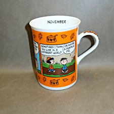 Peanuts Calendar Coffee Cup Mug November Happy Thanksgiving Danbury Mint Schulz picture