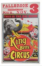 ✅ King Bros. Circus Poster Vintage Fall Brook 1940s Clowns Elephant Collectible picture