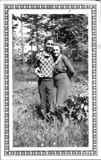 Romantic Boyfriend Girlfriend Fooling Around in the Forest 1920s Vintage Photo picture