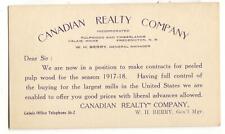 Advertising Postcard Canadian Realty Company 1917-18 picture