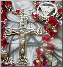 Handmade HOLY SPIRIT Rosary Vintage Swarovski Ruby AB Beads 925 Sterling Silver  picture