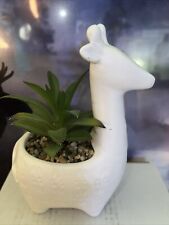 World Market White Ceramic Giraffe Planter Faux Succulent Green Plant Home Decor picture