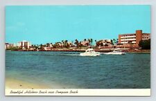 Pompano Beach FL, Hillsboro, Fishing Boats Shoreline Florida Vintage Postcard picture