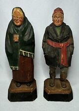 Wood Carved Lucien Bourgault Old Man & Woman Figure Set Quebec Canada Folk Art picture