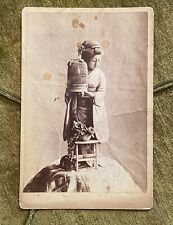 Antique Cabinet Card Photo Japanese Meiji Period Carved Ivory Geisha Bird Cage picture