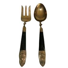 VTG Thailand Brass & Wood Large Serving Fork & Spoon picture