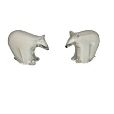 Vintage Polar Bears Glass Set Of Two White Murano Style Collectible picture