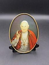 Vintage Oval Picture Pope John XXIII with Brass Frame Convex Glass Italy  1960th picture