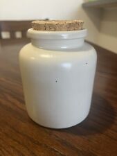 Vintage Stoneware French Mustard Crock Rustic Jar With Cork Lid 5” Tall picture