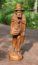 Vintage Hand Carved Wood Folk Art Barefoot Hobo Man Figurine Statue Sculpture picture