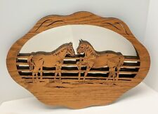 Oak Wood Horses In Pasture Fence Mirror Wall Hanging Country Western Decor Pony picture