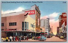 Postcard Tampa Florida Franklin Street Downtown City Buildings Old Cars Linen picture