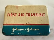 Johnson & Johnson First Aid Travel Kit.  Vintage Metal/Tin with orig. J&J insert picture