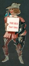 1890s PUSS In BOOTS Fairy Tale DIE CUT Card PURE GOLD Yeast Cakes VICTORIAN AD picture