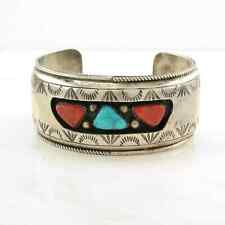 Native American Sterling Silver Cuff Bracelet Turquoise, Coral, Shadowbox picture