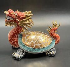 Vintage Chinese Porcelain Lucky Dragon Turtle Statue Feng Shui Gold Red 7
