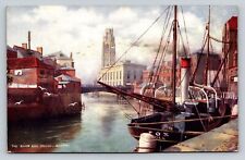 The River and Bridge Boston Lincolnshire Fox Boat Oilette Tucks Post Card c1905 picture