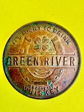1920's PROHIBITION ANTIQUE BRONZE GREEN RIVER WHISKEY GOOD LUCK COIN TOKEN picture