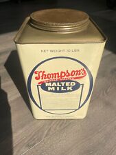 VINTAGE 40s-50s THOMPSONS MALTED MILK TIN “DOUBLE MALTED” - 25 lbs.  picture