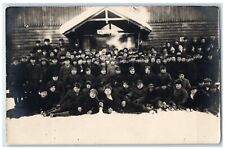 c1910's WW1 Soldiers Military Lodge Group Winter RPPC Photo Antique Postcard picture