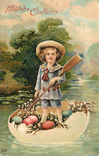 Frohliche Ostern  Embossed Postcard Boy Floating In 1/2 Giant Easter Egg Bavaria picture