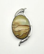 VTG NAVAJO STERLING SILVER & PICTURE JASPER INLAY LEAF PENDANT NATIVE OLD PAWN picture