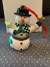 Adorable Snowman Hinged Porcelain Trinket Box Hanging Ornament NEW in box picture
