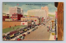 Postcard Market Street Chattanooga TN Old Cars Signs Dynamo of the South 1940s picture