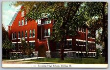 Sterling Illinois~Township High School Building~Bicycles in Front~c1910 Postcard picture