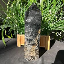 3.52LB TOP Natural black tourmaline Quartz obelisk Crystal wand point Healing picture