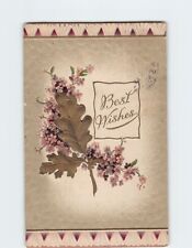 Postcard Best Wishes with Flowers Leaves Embossed Art Print picture