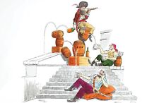 Pirates of the Caribbean Three Pirates Drinking on Steps Disney Sketch Print picture