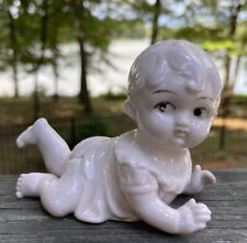 Baby Crawling Pink Glaze Stamped Figurine Vintage Made in Japan 122 picture