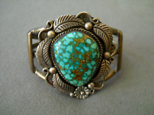 BEAUTIFUL Native American Navajo Webbed Turquoise Sterl. Silver Cuff Bracelet BJ picture