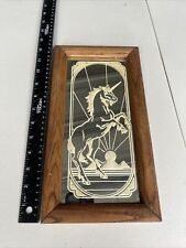 Vintage 1980s Bearded Unicorn Pyramid Mirror Wooden Frame Wall Decor Sunrise picture