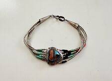 Vintage Navajo Native American Indian Sterling Silver Turquoise Beads Bracelet picture